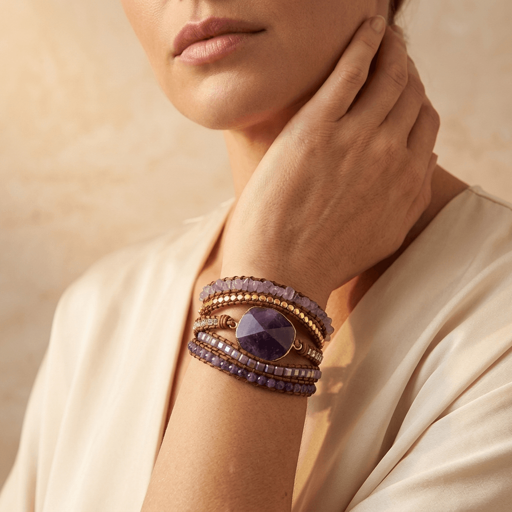 Handmade Amethyst Leather Wrap Bracelet