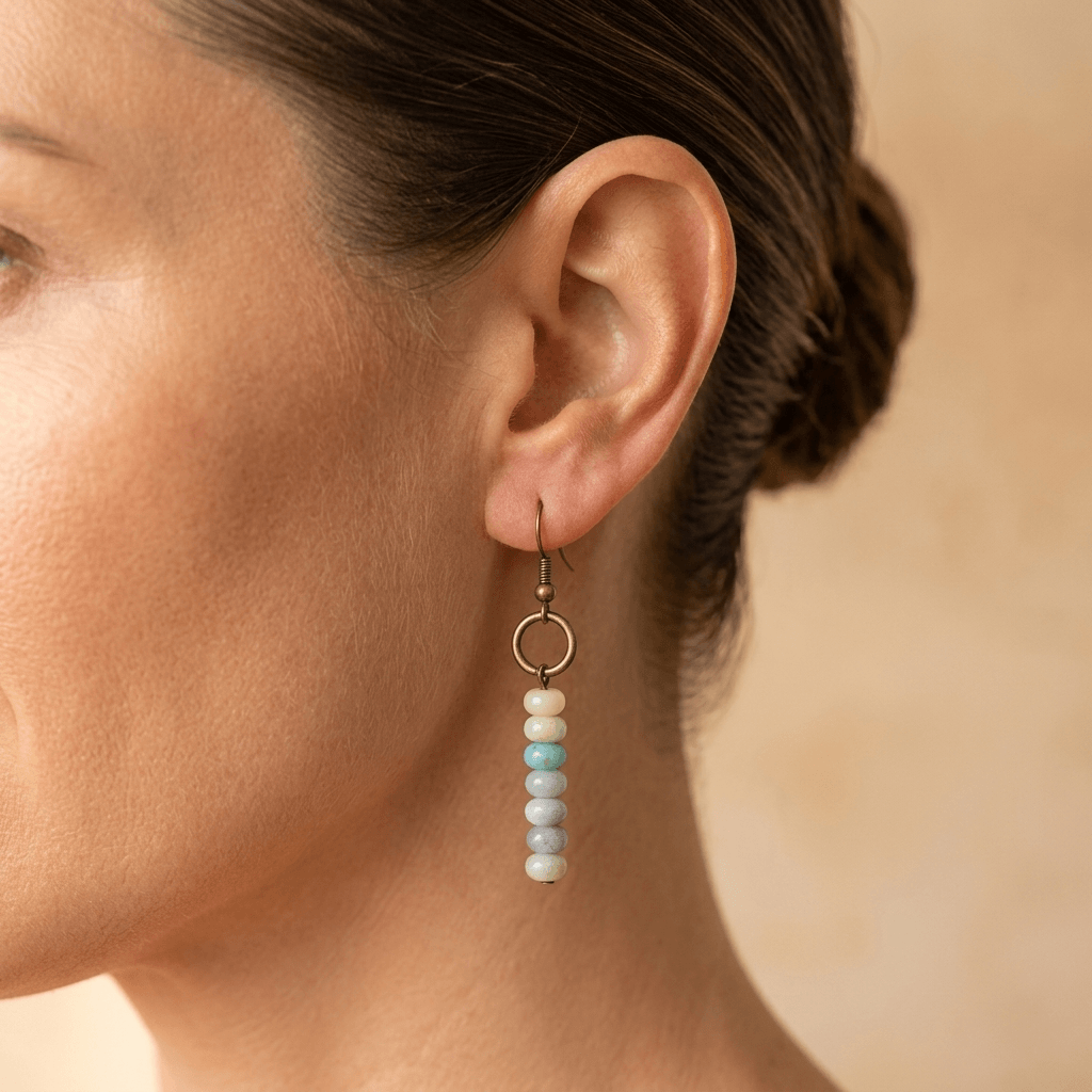 Natural Amazonite Brass Circle Drop Earrings