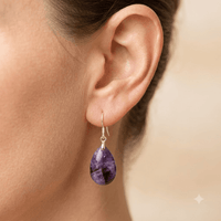 Natural Amethyst Silver Teardrop Drop Earrings
