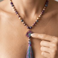 Handmade Purple Jasper Diamond Tassel Necklace