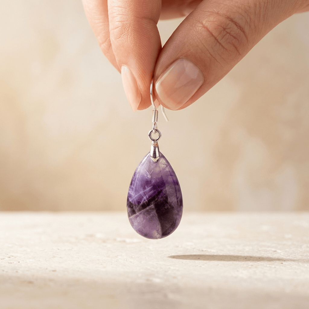 Natural Amethyst Silver Teardrop Drop Earrings