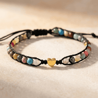Colorful Natural Stone Gold Heart Charm Bracelet