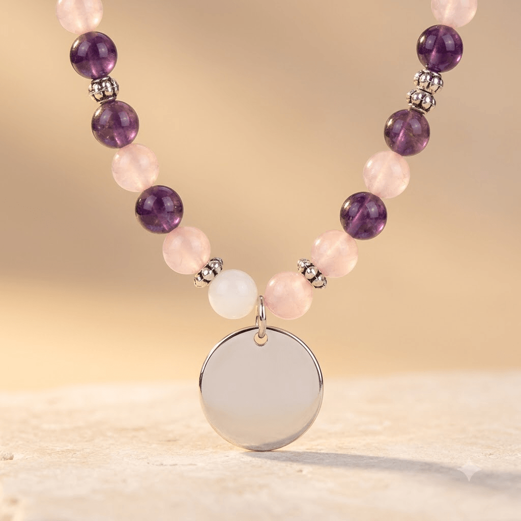 Amethyst Rose Quartz Silver Pendant Necklace