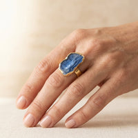 Boho Gold Hammered Blue Kyanite Ring