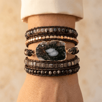 Dark Agate Gold Beaded Wrap Bracelet