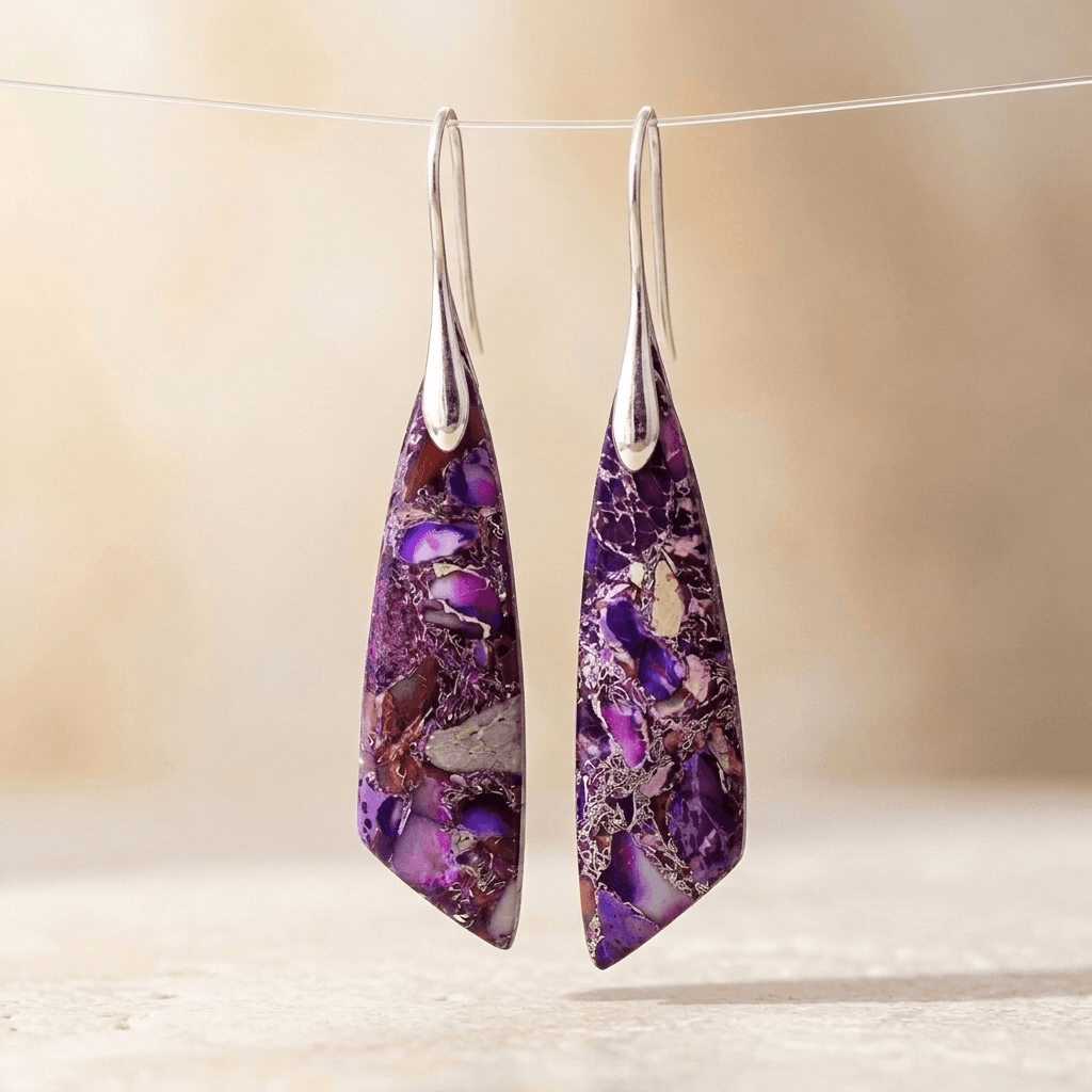 Purple Jasper Silver Teardrop Drop Earrings