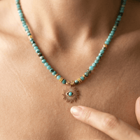 Turquoise Gold Evil Eye Sunburst Pendant Necklace