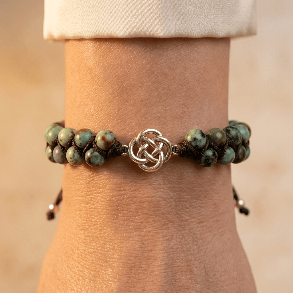 Natural African Turquoise Beaded Braided Bracelet