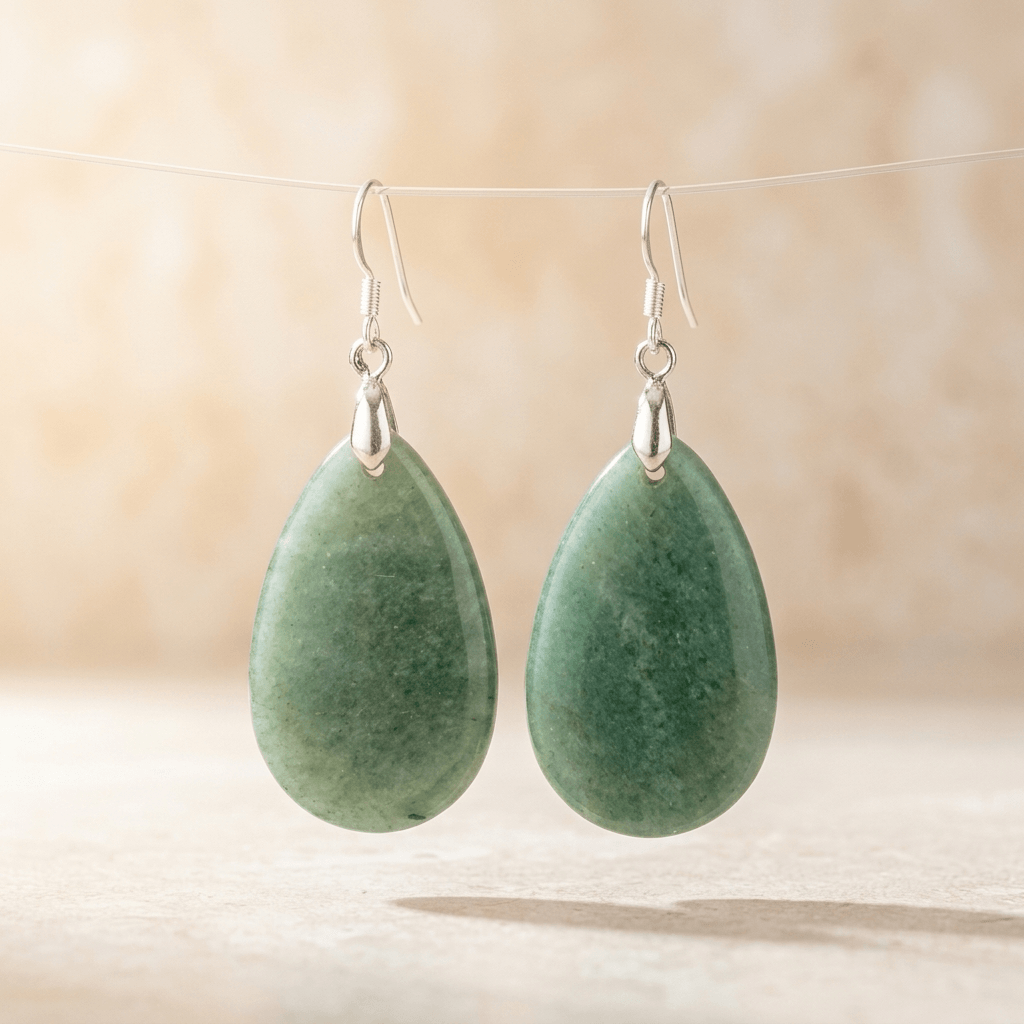 Natural Green Aventurine Silver Teardrop Earrings