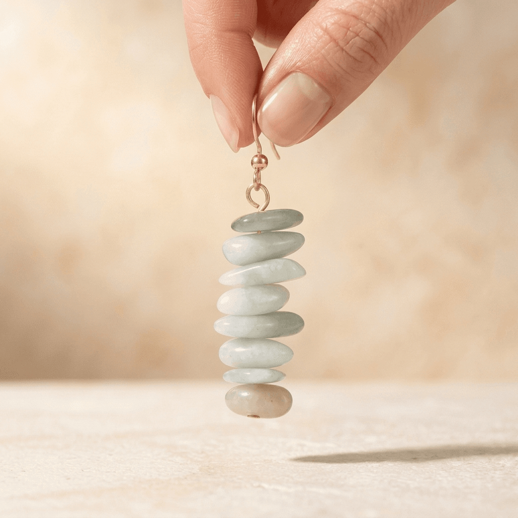 Natural Green Jade Stacked Drop Earrings