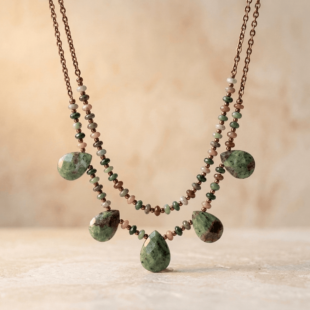 Natural Agate Teardrop Beaded Layered Necklace