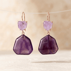 Natural Purple Amethyst Rose Gold Drop Earrings