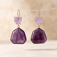 Natural Purple Amethyst Rose Gold Drop Earrings