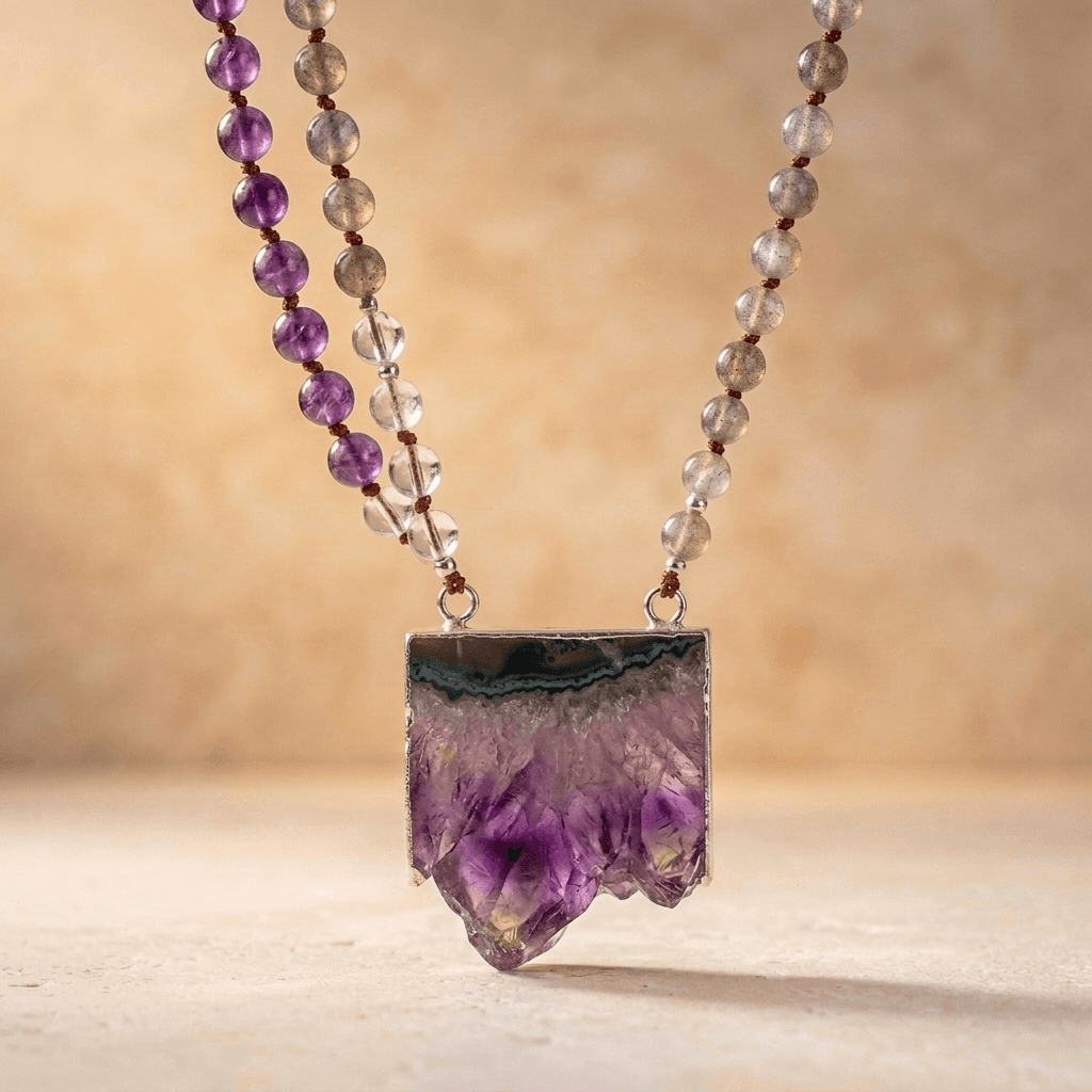 Natural Amethyst Druzy Stone Pendant Necklace
