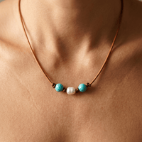 Turquoise Pearl Leather Cord Necklace