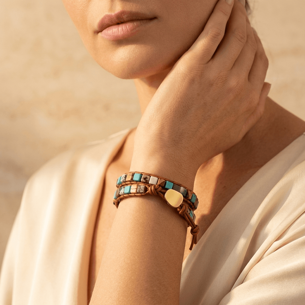 Natural Jasper Leather Wrap Bracelet