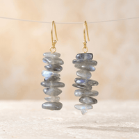 Natural Labradorite Gold Stacked Drop Earrings