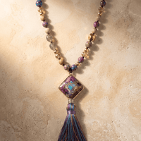 Handmade Purple Jasper Diamond Tassel Necklace