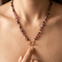 Natural Pink Tourmaline Chip Beaded Necklace