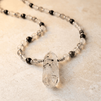 Natural Black Rutilated Quartz Crystal Necklace