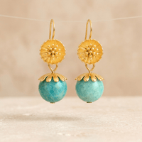 Gold Amazonite Daisy Flower Drop Earrings