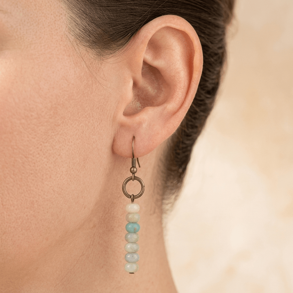 Natural Amazonite Brass Circle Drop Earrings