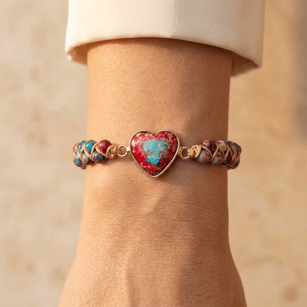 Imperial Jasper Heart Gold Beaded Bracelet