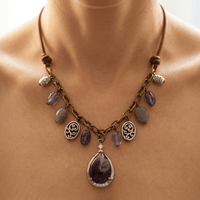Antique Amethyst Teardrop Silver Chain Necklace