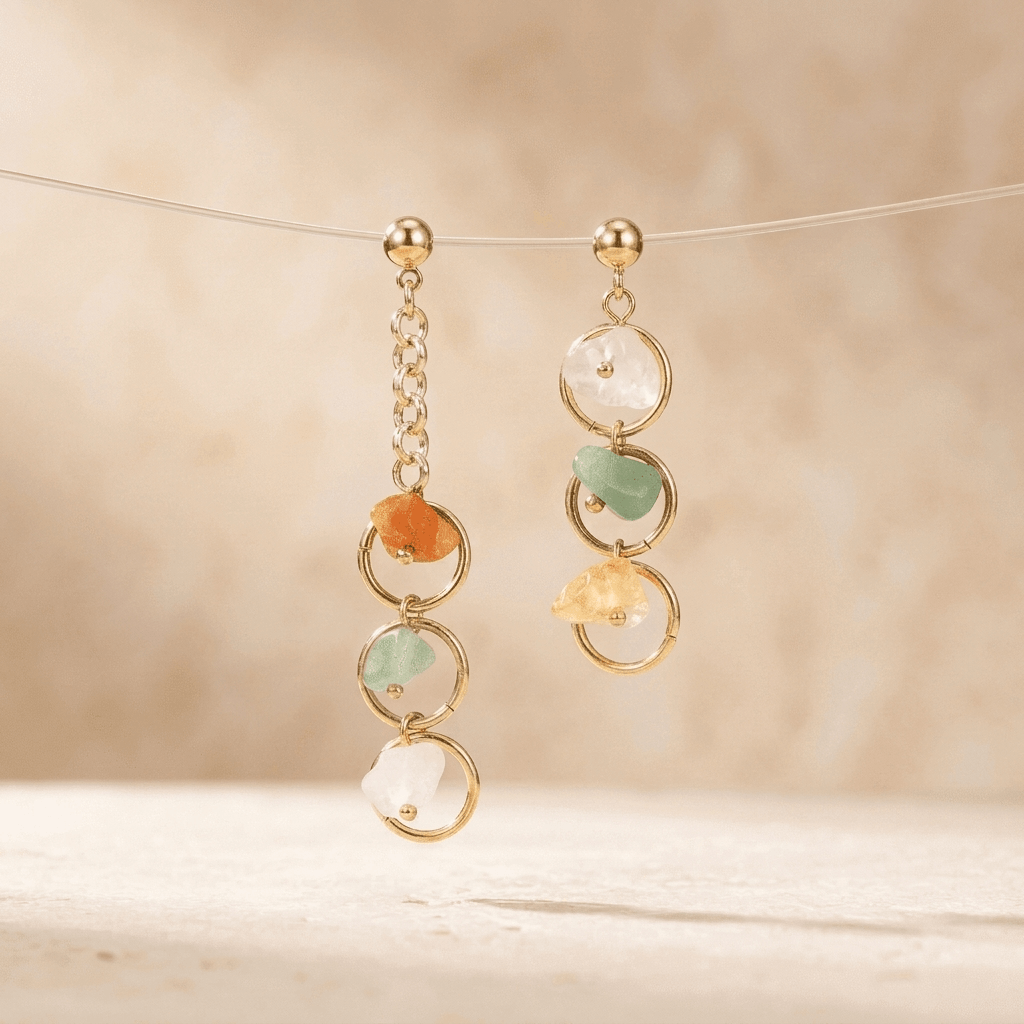 Colorful Natural Stone Gold Drop Earrings
