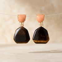 Tiger Eye Peach Stone Gold Drop Earrings