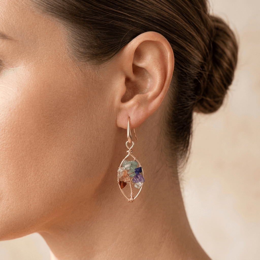 Chakra Gemstone Gold Wire Earrings