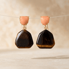 Tiger Eye Peach Stone Gold Drop Earrings