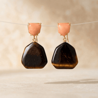 Tiger Eye Peach Stone Gold Drop Earrings