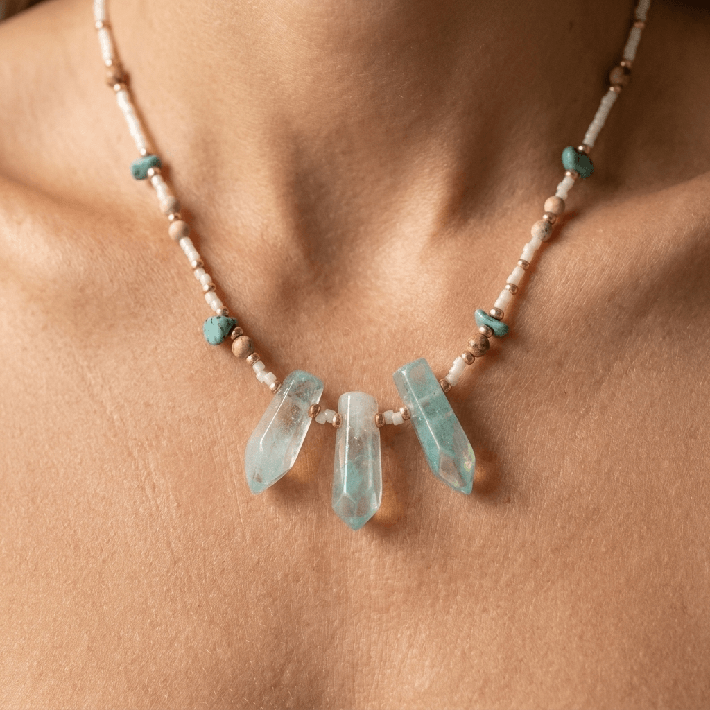 Turquoise Green Crystal Beaded Pendant Necklace
