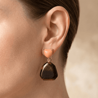 Tiger Eye Peach Stone Gold Drop Earrings