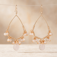 Rose Quartz Gold Teardrop Chandelier Earrings