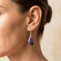 Natural Amethyst Silver Teardrop Drop Earrings