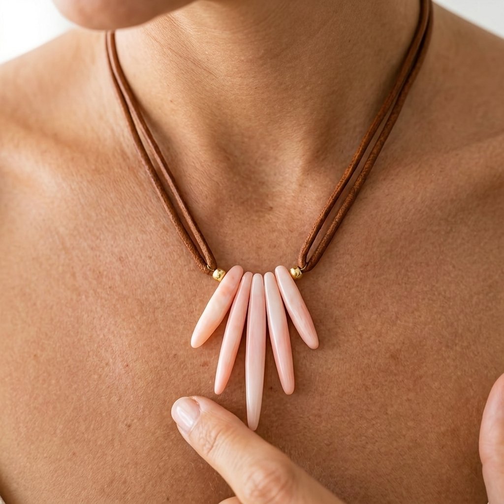 Boho Rose Quartz Spike Leather Necklace