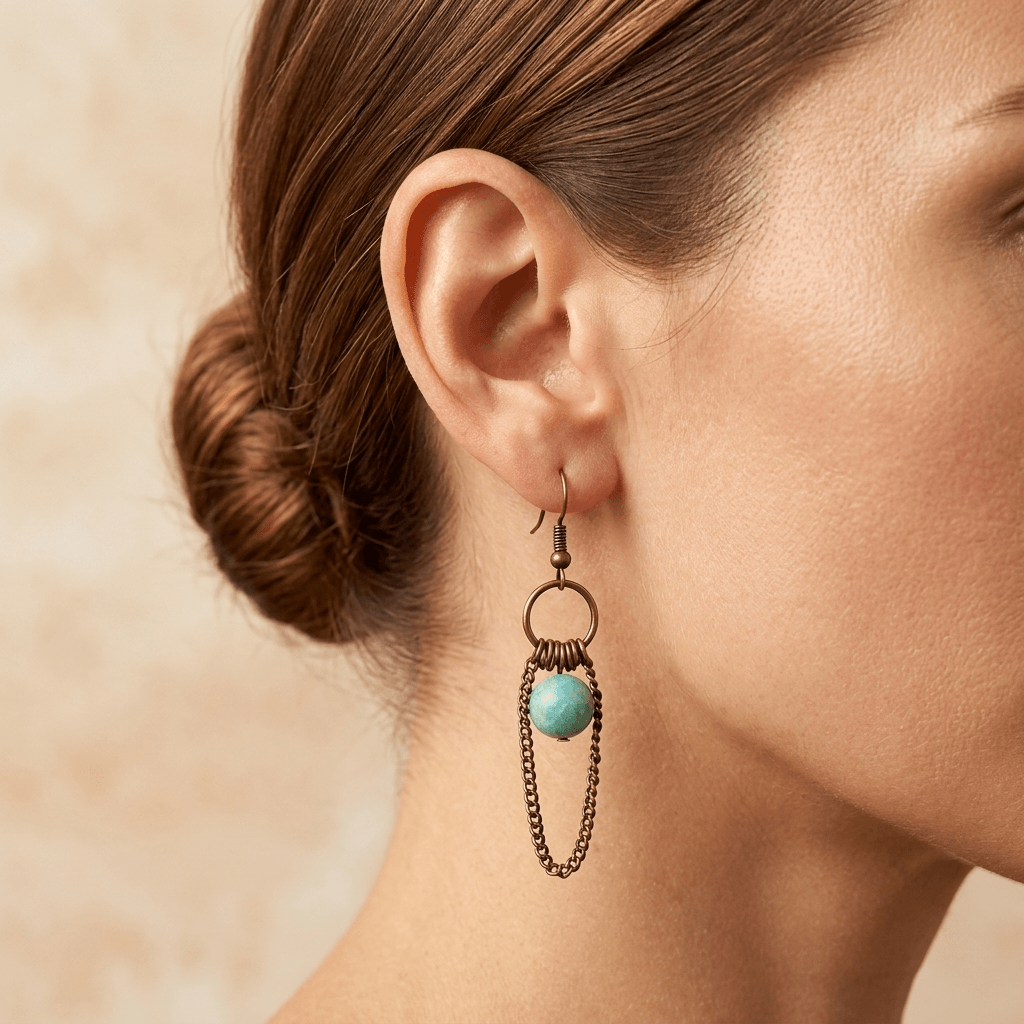 Turquoise Amazonite Bronze Chain Chandelier Earrings