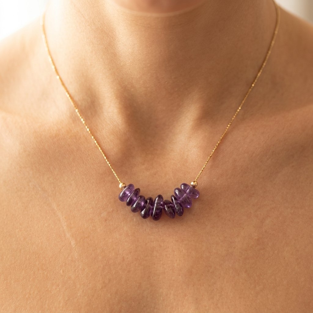 Bohemian Gold Amethyst Chip Necklace