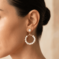 Pearl Gold Hoop Drop Earrings