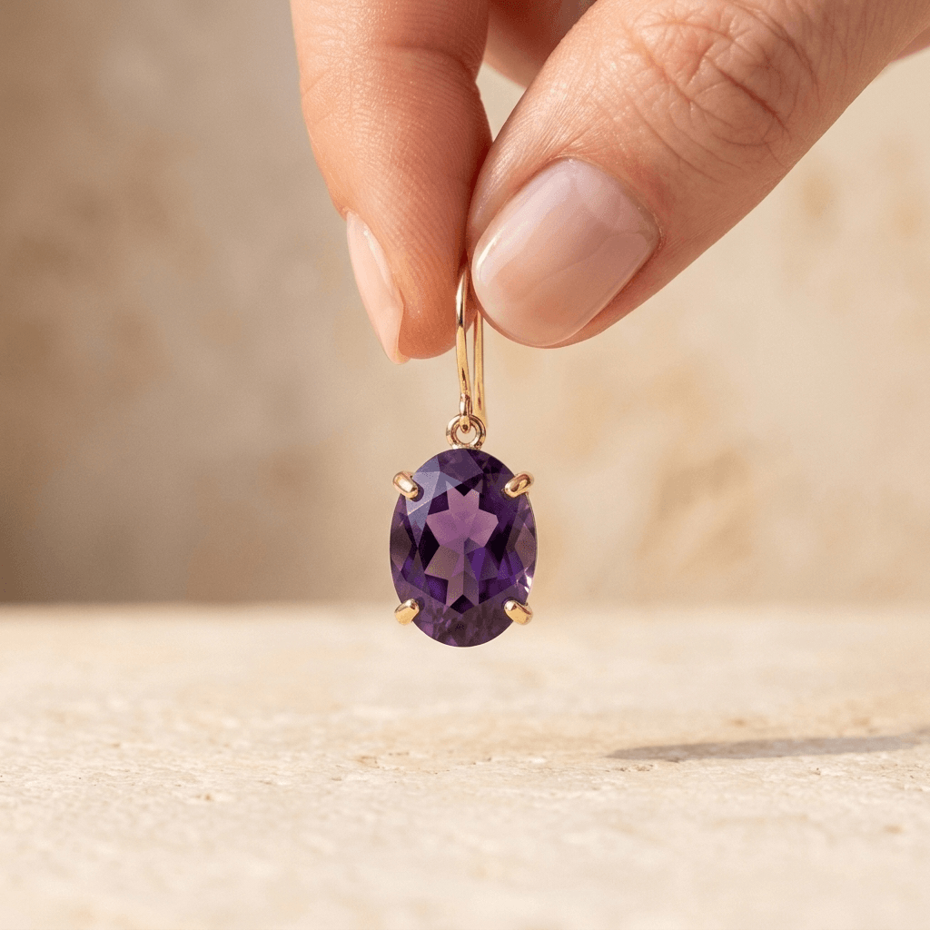 Amethyst Gold Oval Stud Earrings