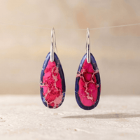 Pink Navy Imperial Jasper Teardrop Silver Earrings