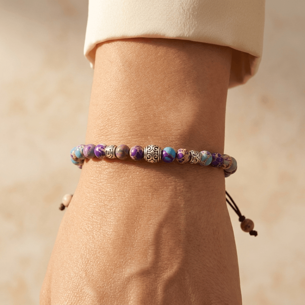 Purple Jasper Stone Beaded Adjustable Bracelet