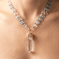 Natural Aquamarine Clear Quartz Point Necklace