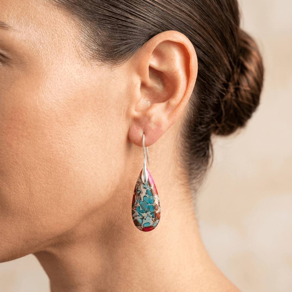 Red Turquoise Imperial Jasper Teardrop Earrings