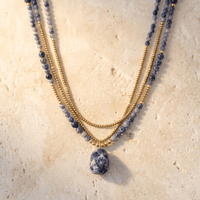 Blue Sodalite Gold Beaded Layered Necklace
