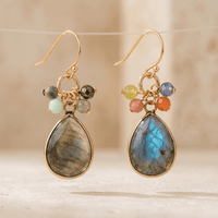 Natural Labradorite Gold Teardrop Earrings