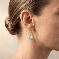Silver Larimar Round Drop Hoop Earrings