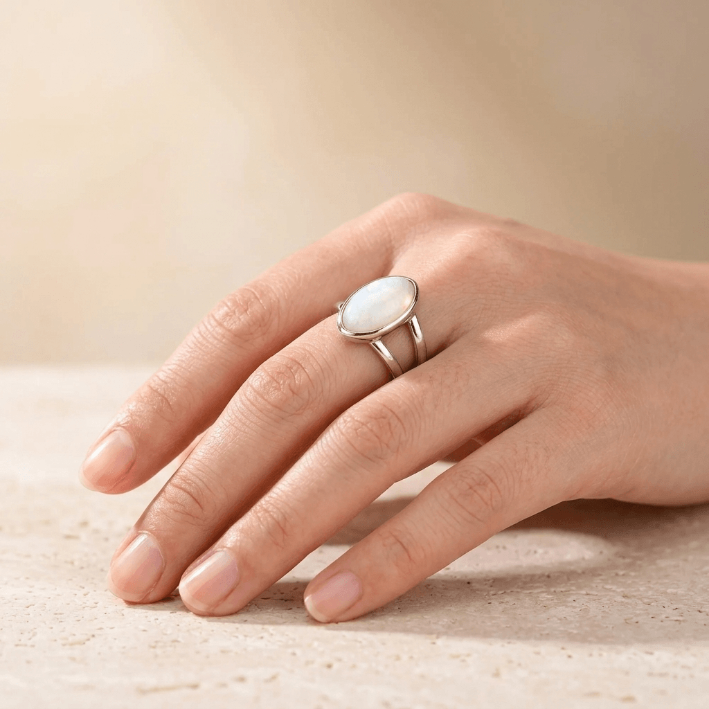 Natural Moonstone Oval Silver Statement Ring